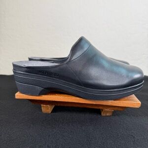 Mephisto Satty Clog Black Slip On Full Grain Leather Wedge Mules Size 41